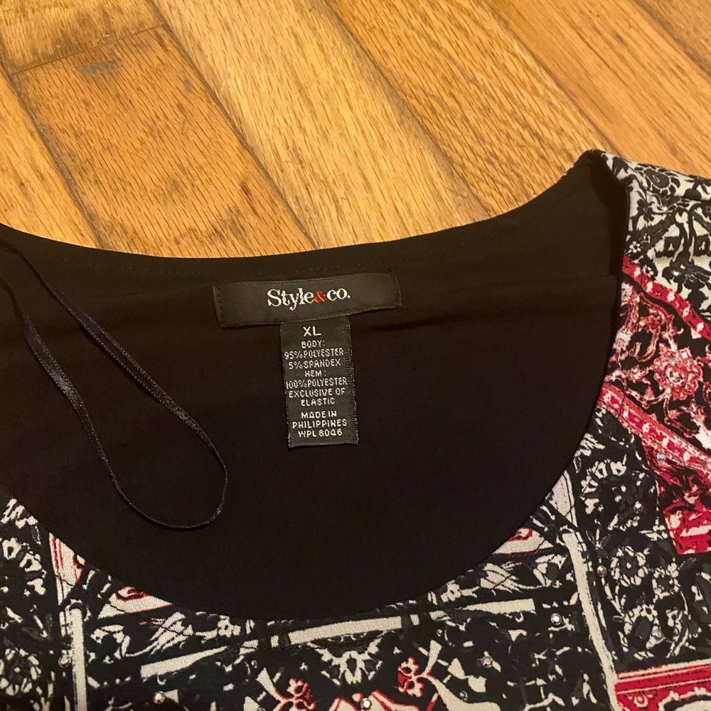 Style & Co Studded Tunic Blouse | Boho Tribal Print | 3/4 Sleeve | XL - Picture 4 of 7